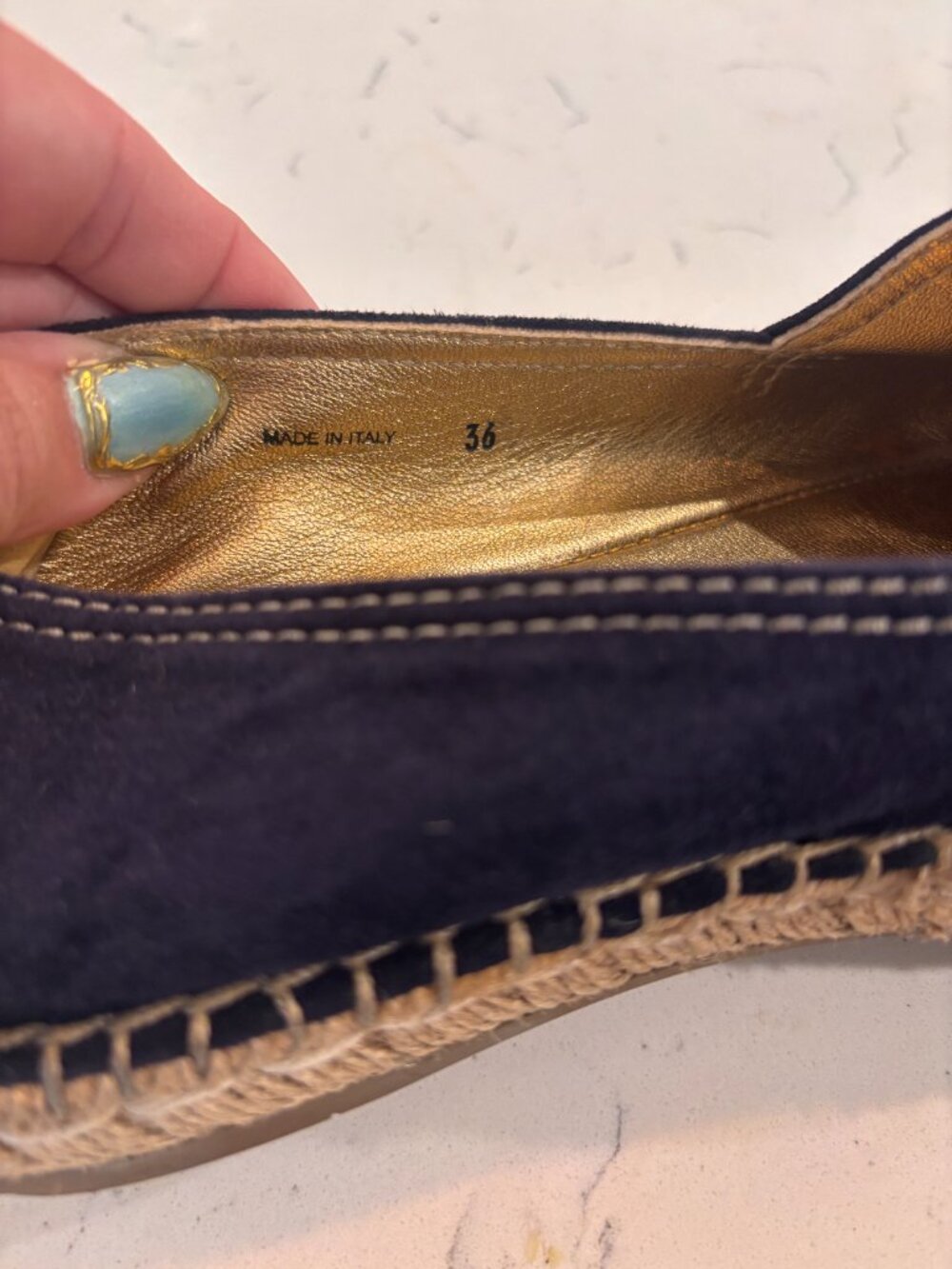Prada Navy Suede Espadrille Flats | Size EU 36 | Logo Ballet Loafers - Picture 6 of 6